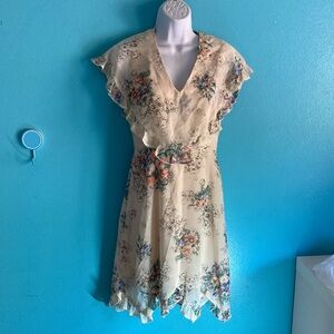 Irene Kasmer Women Size XS 1960s Vintage Cream Floral Dress Rear Zip Lightweight